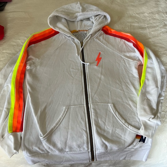 Aviator Nation Tops - Classic 4 Stripe bolt stitch neon hoodie